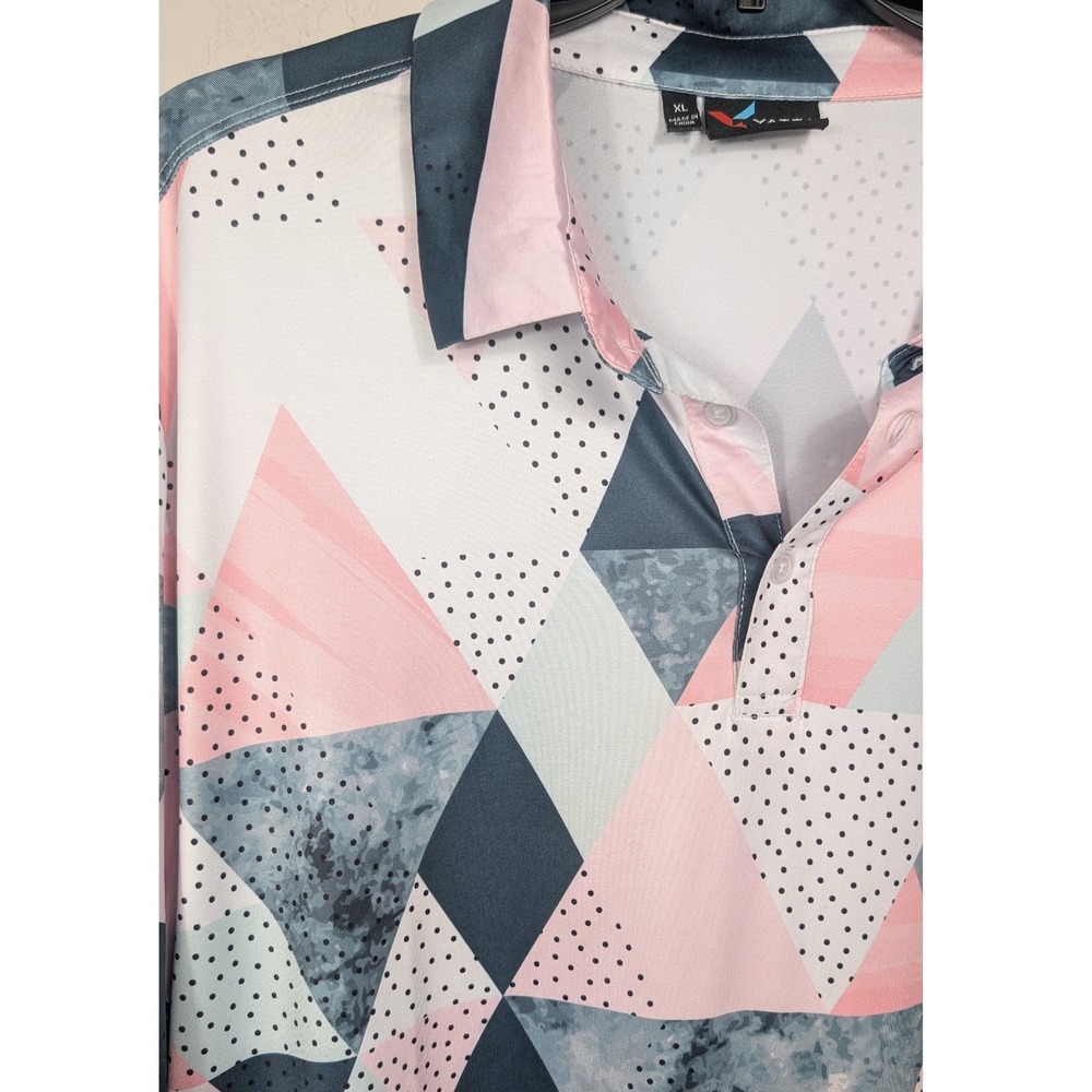 Yatta Golf XL AOP Geometric Pattern Golf‎ Polo Shirt Mens Short Sleeve Pink Gray